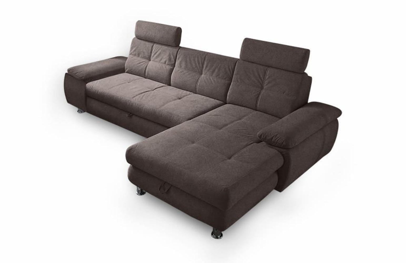 ECKSOFA mit Schlaffunktion und Bettkasten, Brego-Stoff - Chromfarben/Braun, Textil/Metall (177/274cm) - ed exciting design