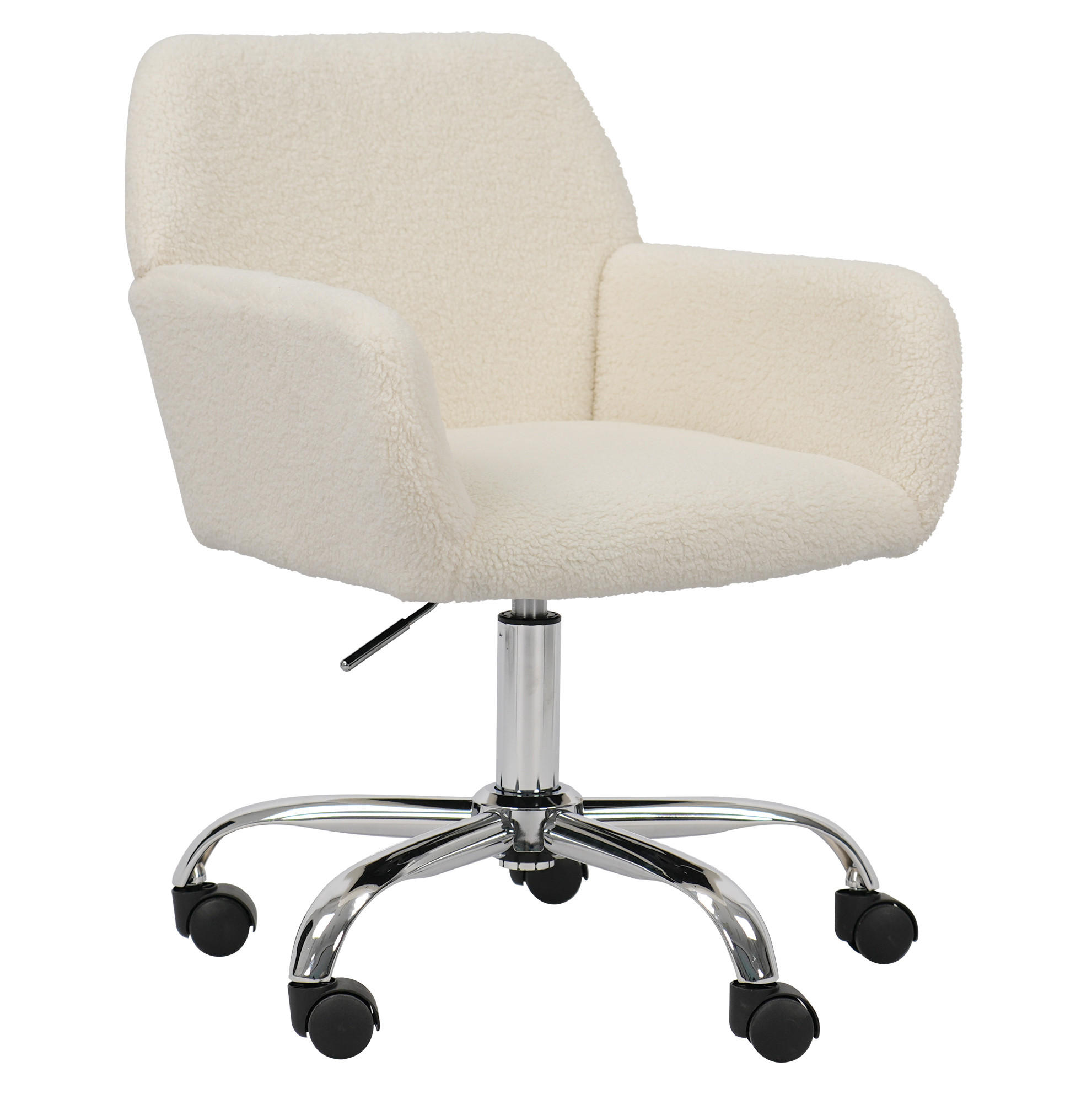BÜROSTUHL in Weiß 53x53x55 cm mit Kunstfellbezug, höhenverstellbar und drehbar - Weiß, Kunststoff (53/55/53cm) - IVMEU
