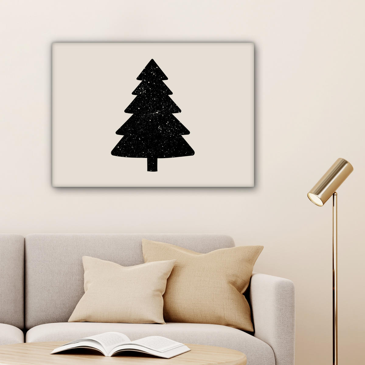 LEINWANDBILD Weihnachtsbaum - Schwarz - Urlaub - Beige Wandbilder 80x60 cm - Schwarz, Textil (80/60cm) - MuchoWow