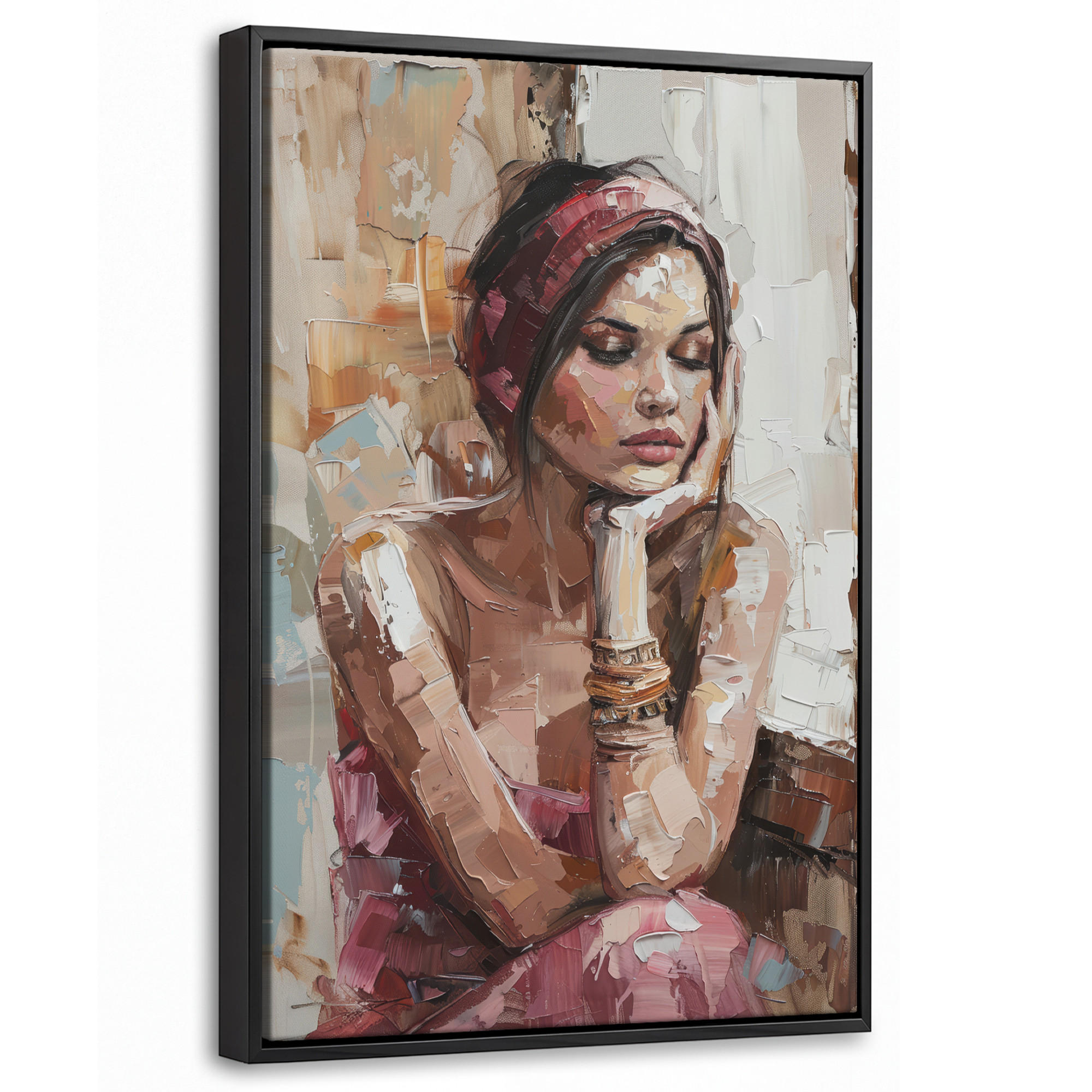 LEINWAND Bilder mit Rahmen - Frau - Lackierung - Porträt - Modern - 40x60 - Altrosa, Textil (40/60cm) - MuchoWow
