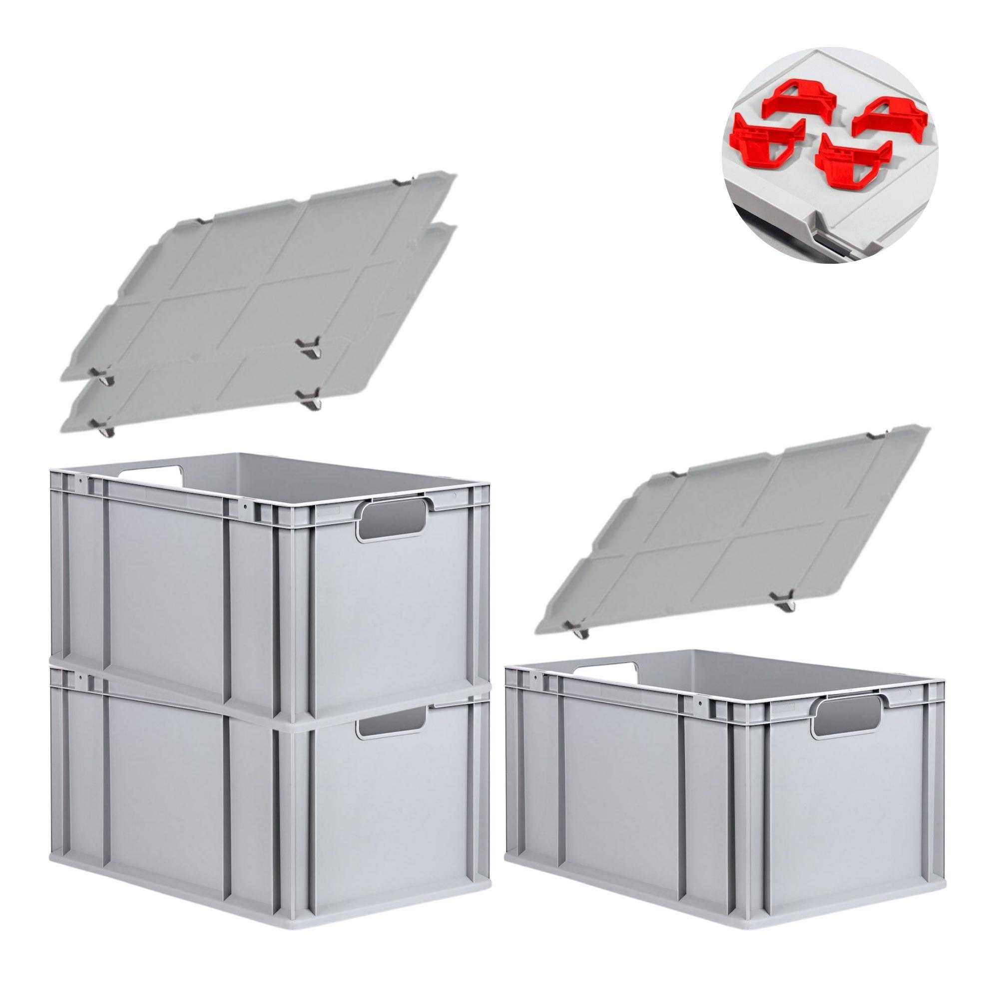 EUROBOX 3x Nextgen Economy Mit Auflagedeckel Grau/Rot Griffe Offen 65 Liter - Rot, Kunststoff (40/32/60cm) - PROREGAL