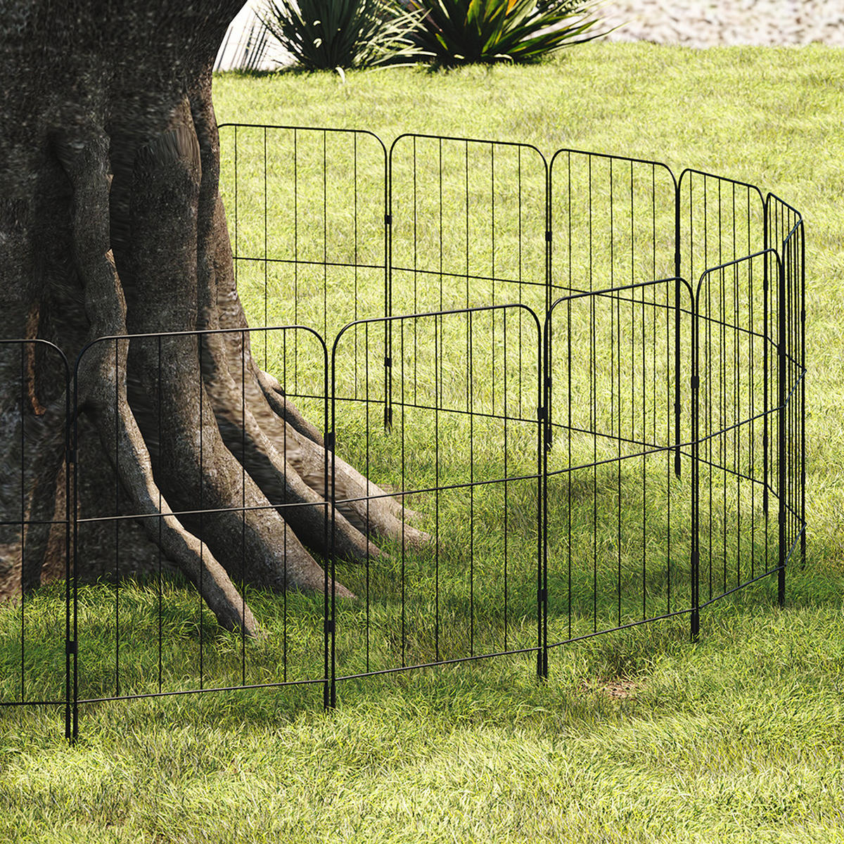 GARTENZAUN 25 Stück aus Metall in Schwarz Abnehmbares Design Robuste Metallkonstruktion je Paneel: 31 cm B × 61 cm H - Schwarz, Metall (31cm) - Livingandhome