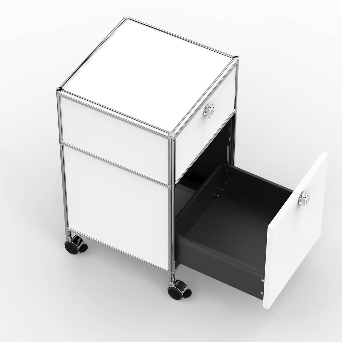 BÜRO-ROLLCONTAINER, Metall, 40 cm, 1 Schublade + 1 hohe Schublade, Weiß - Chromfarben/Silberfarben, Metall (40/68.2/39.7cm) - Versee