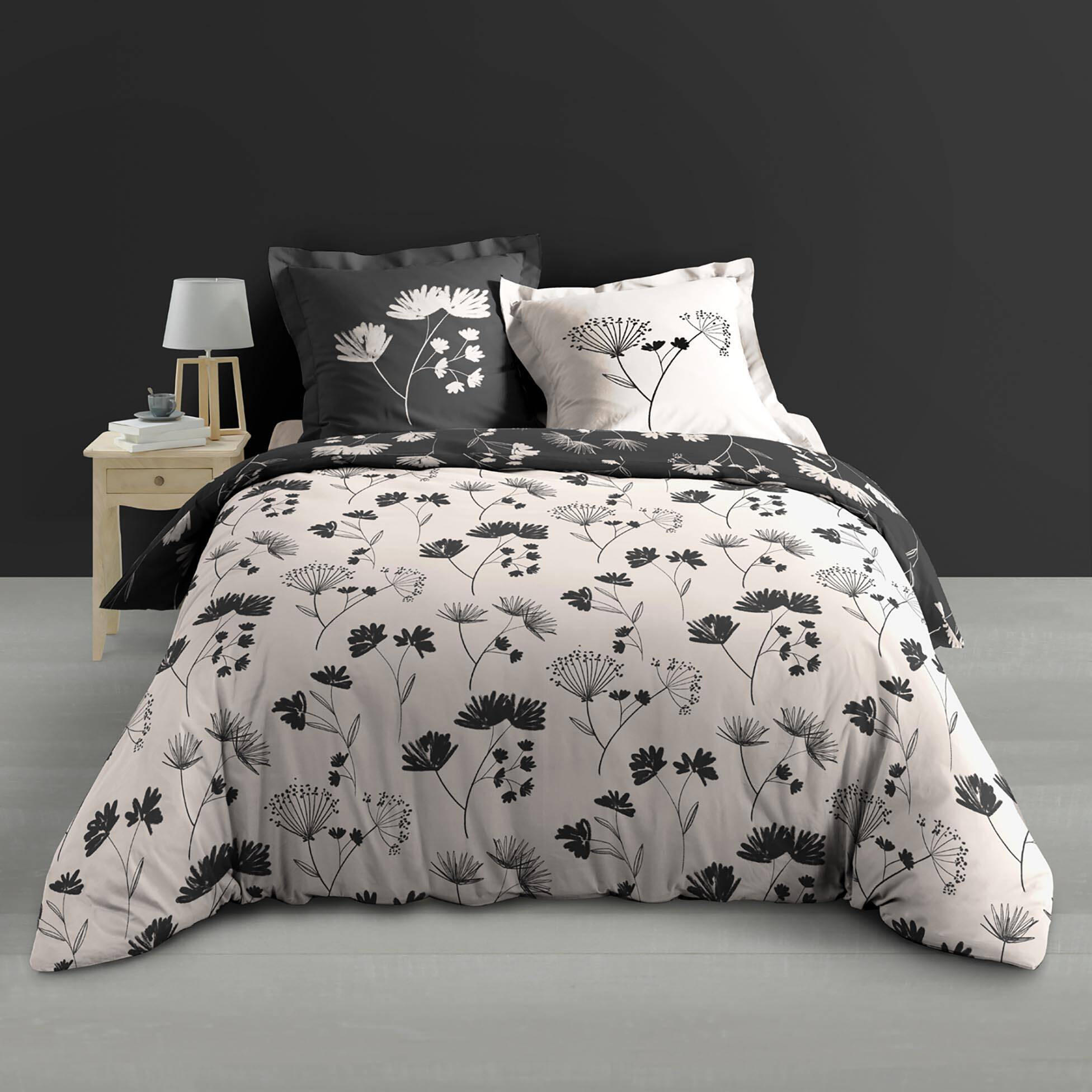 BETTWÄSCHE Iris Baumwolle Schwarz 240/220 cm - Anthrazit, Naturmaterialien (220/240cm) - Douceur d´intérieur