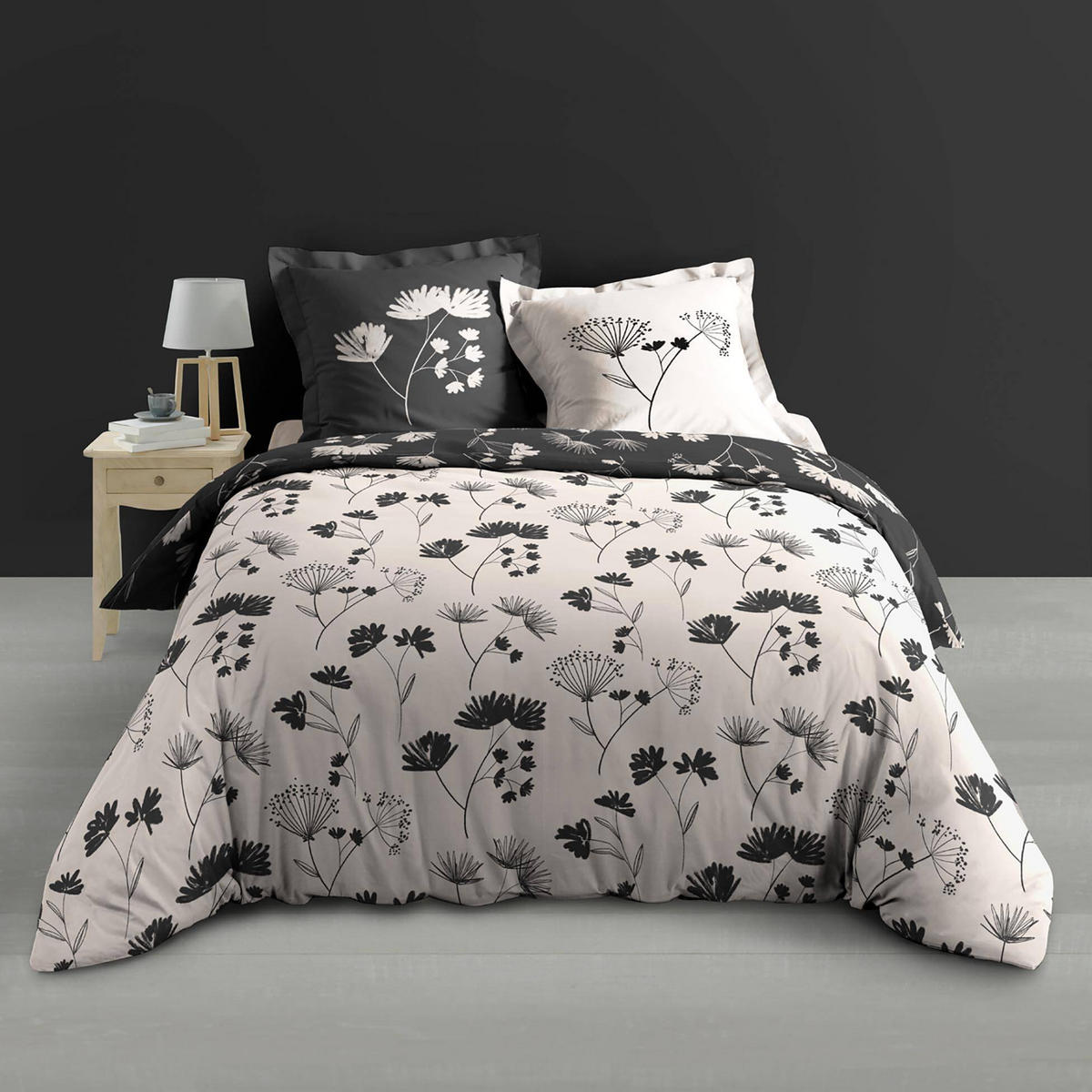 BETTWÄSCHE Iris Baumwolle Schwarz 240/220 cm - Anthrazit, Naturmaterialien (220/240cm) - Douceur d´intérieur