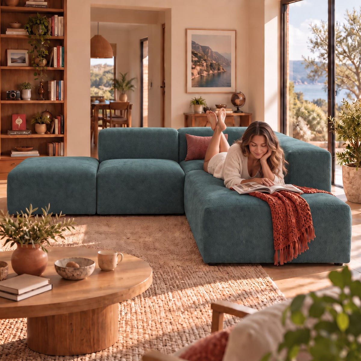4-SITZER modulares Ecksofa HEAVEN SET 3 Rechts, Breite 270 cm Webstoff Dunkelgrün - Dunkelgrün/Schwarz, Holz/Kunststoff (270/245cm) - Muffo