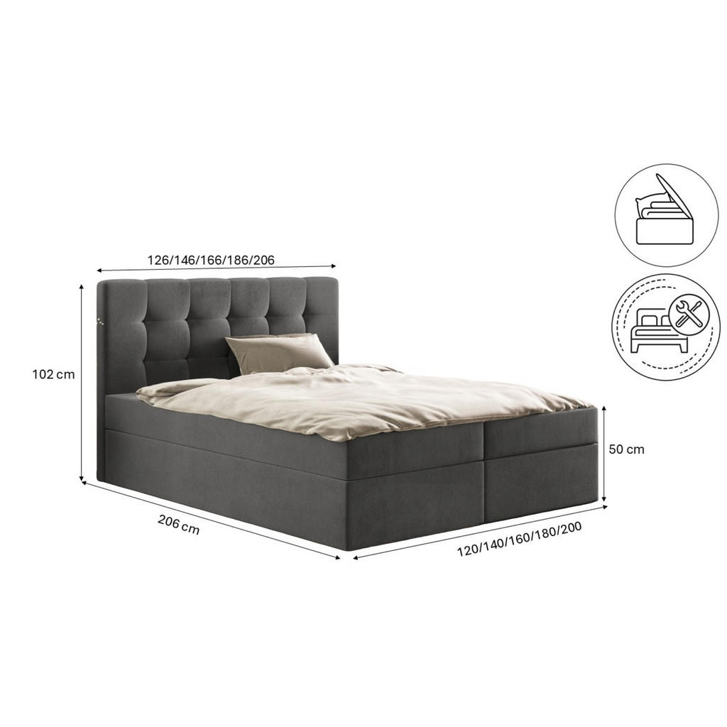 Thumbnail - Kaiser Möbel Boxbett, Dunkelgrau, Holz, H2, 180x200 cm, Schlafzimmer, Betten, Boxspringbetten