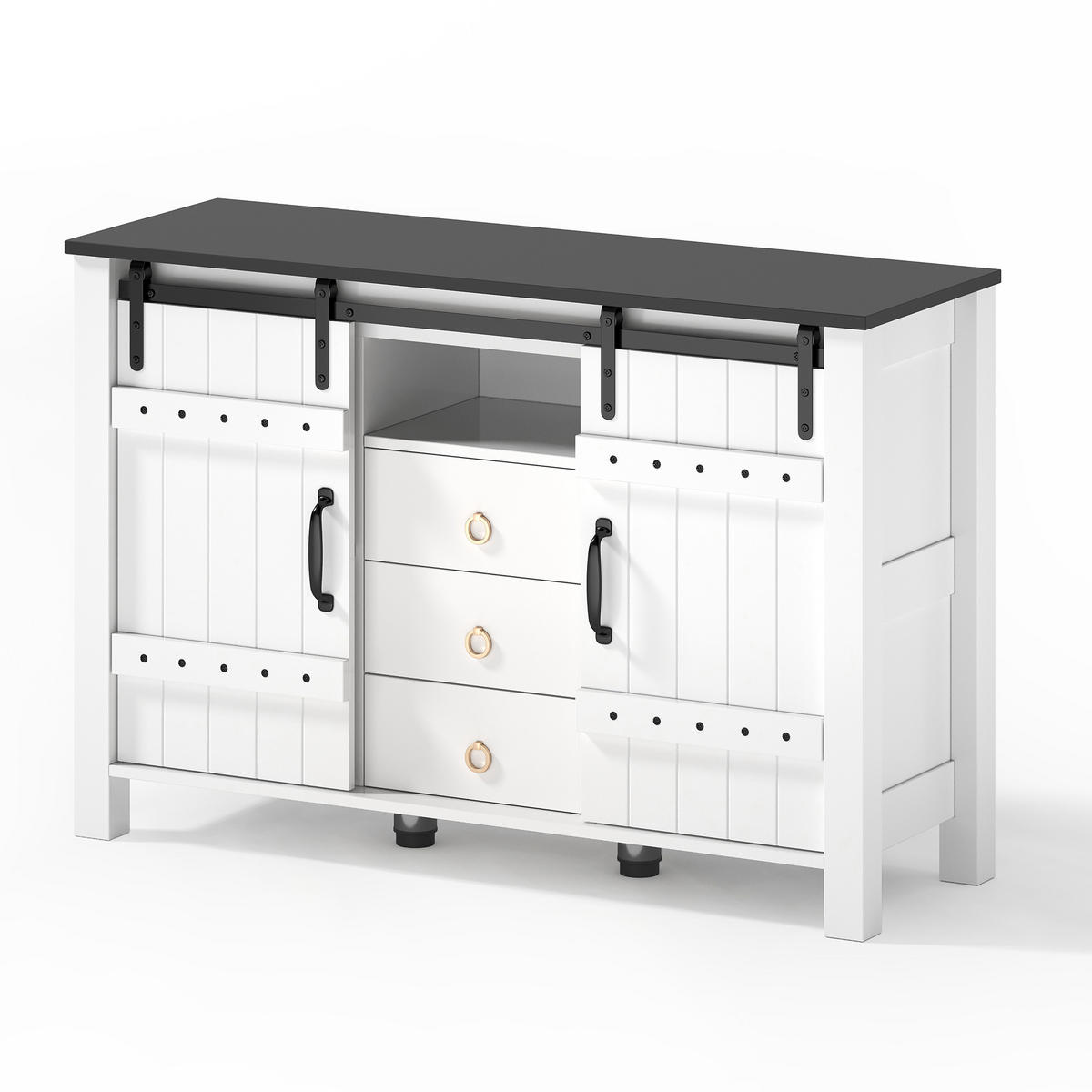 SIDEBOARD im Landhausstil mit 2 Schiebetüren und 3 Schubladen, MDF, 120/40/80 cm, Weiß - Weiß, Holzwerkstoff (120/80/40cm) - Redom