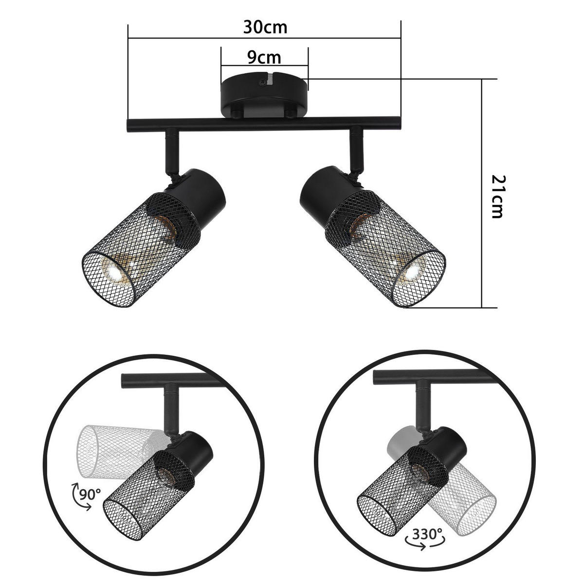 DECKENLEUCHTE Käfig 2-flammig 30/16/21 cm - Schwarz, Metall (30/16/21cm) - Nettlife