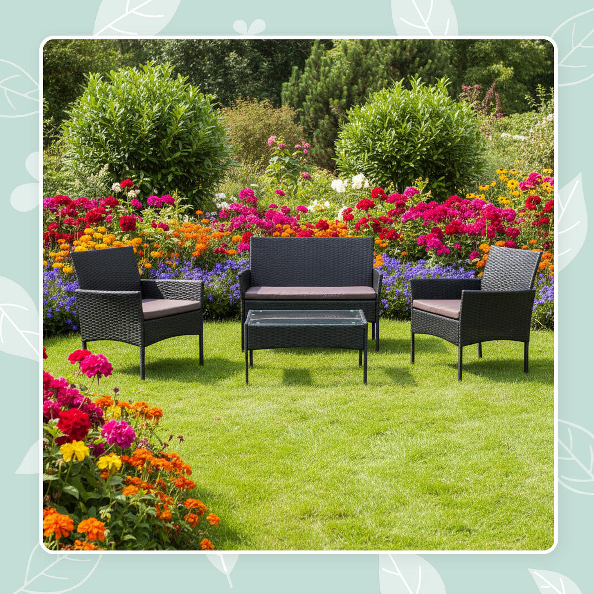 4-TLG.GARTENMÖBEL-SET - Schwarz, Glas/Kunststoff - Relaxdays