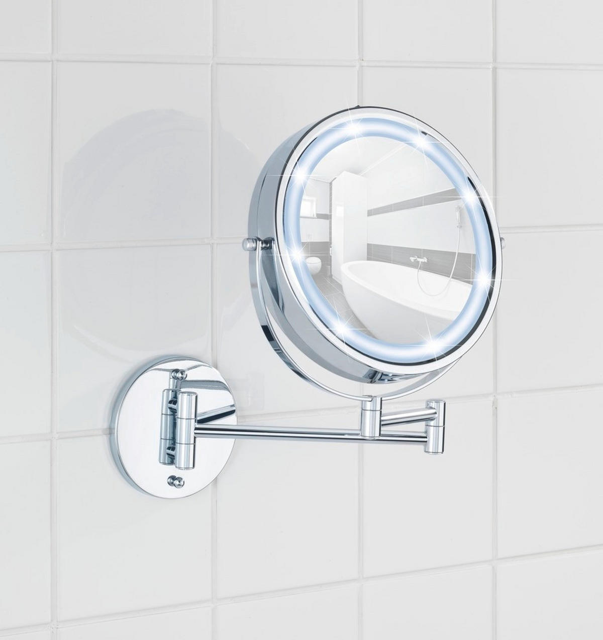 LED-KOSMETIKSPIEGEL Wandmontage ohne Bohren Lumi - Silberfarben, Metall (25.5/32/35cm) - Wenko