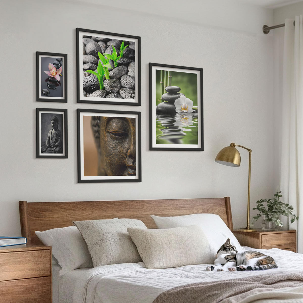 BILDER SET 5er Set - 50x50 cm & 20x30 cm & 40x60 cm Schwarzer Rahmen - Blumen in Vasen als Dekoration - Schwarz, Kunststoff (40/60cm) - TULUP