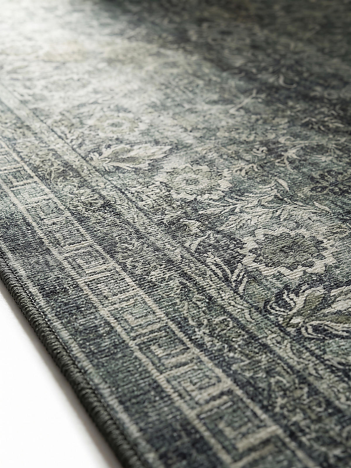 TEPPICH Kurzflor, waschbar, mit floralen Ornamenten, VERNANTE in Grün-Grau, 120 x 170 cm - Grün, Textil (120/170cm) - KADIMA DESIGN