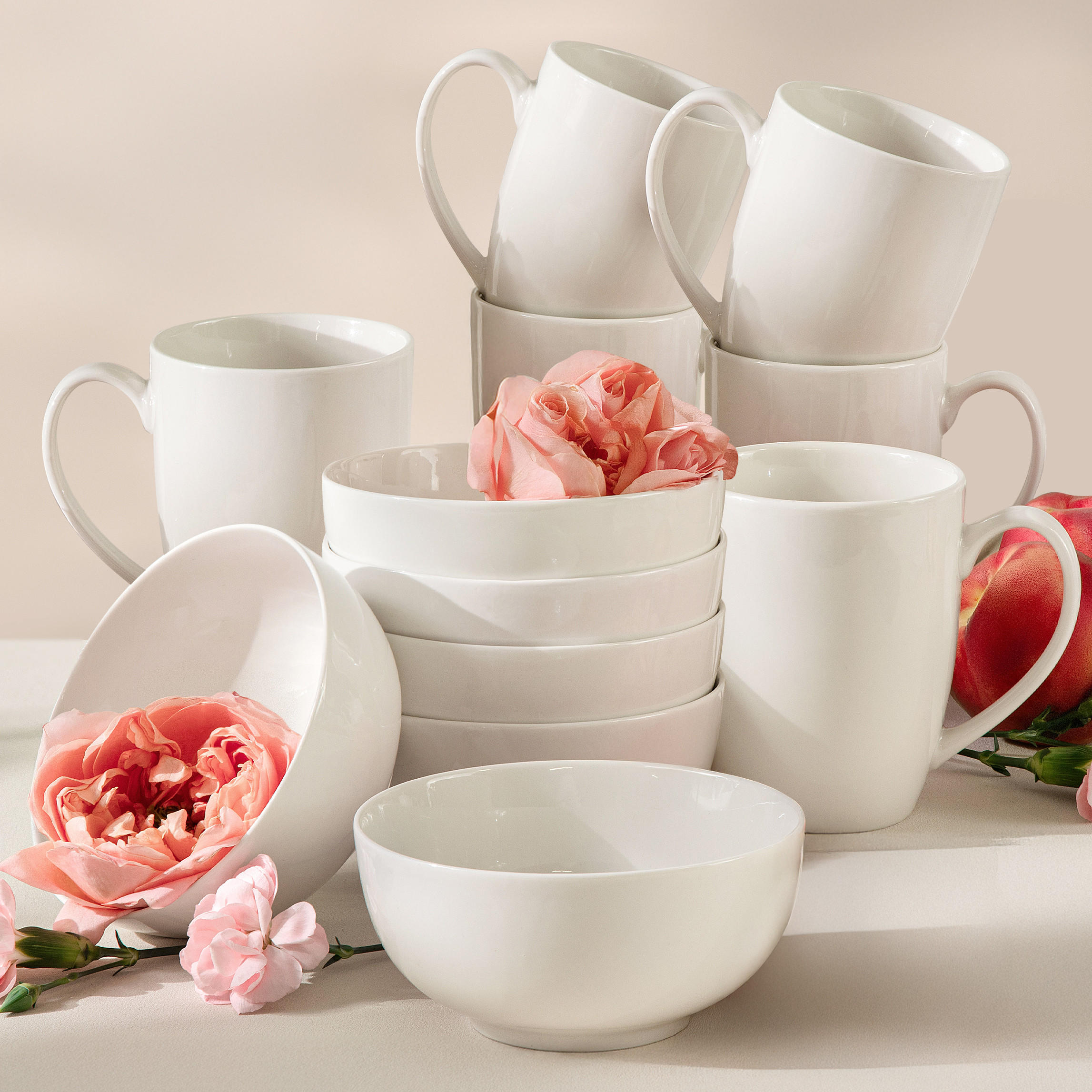 FRÜHSTÜCKSSERVICE 6 Personen AD BELLA 12-tlg,Porzellan, ecru - Ecru, Keramik (20/2/20cm) - KONSIMO®