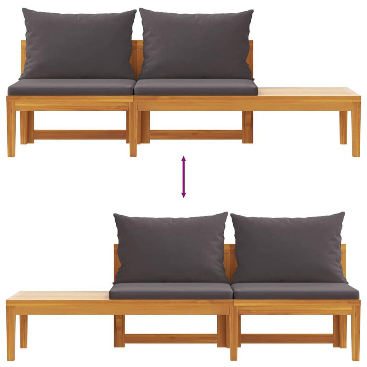 GARTENBANK mit Tisch und Dunkelgrau Kissen, 175/66/60 cm, aus massivem Akazienholz - Grau, Holz (66/60/175cm) - vidaXL