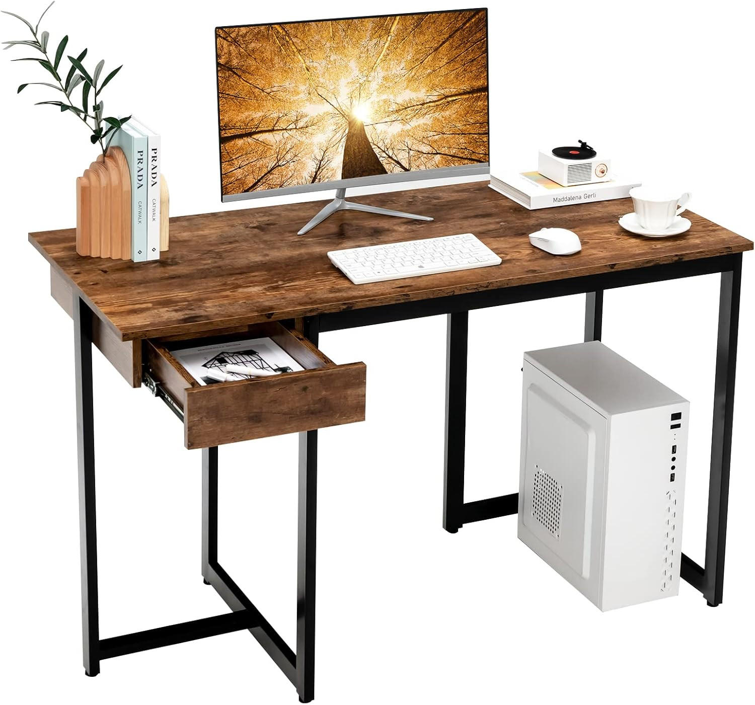 SKRIVBORD 75 cm i vintage-ekdesign - Brun, Trä (55/120/75cm) - COSTWAY