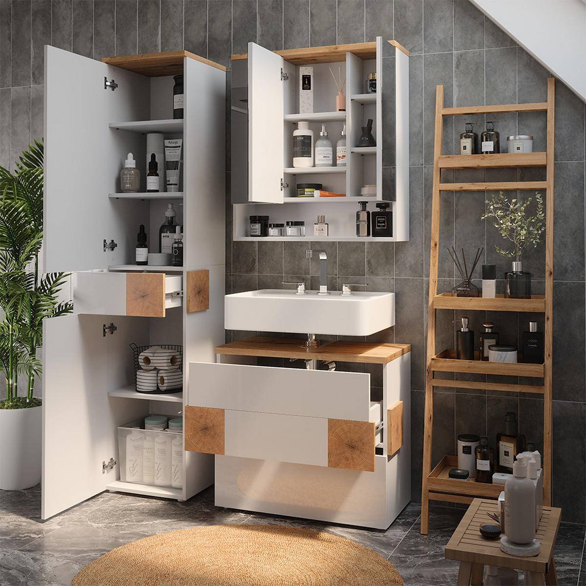 KOUPELNOVÝ NÁBYTEK Eden Bílá - bílá/dub artisan, kompozitní dřevo (70/64.5/37cm) - Vicco