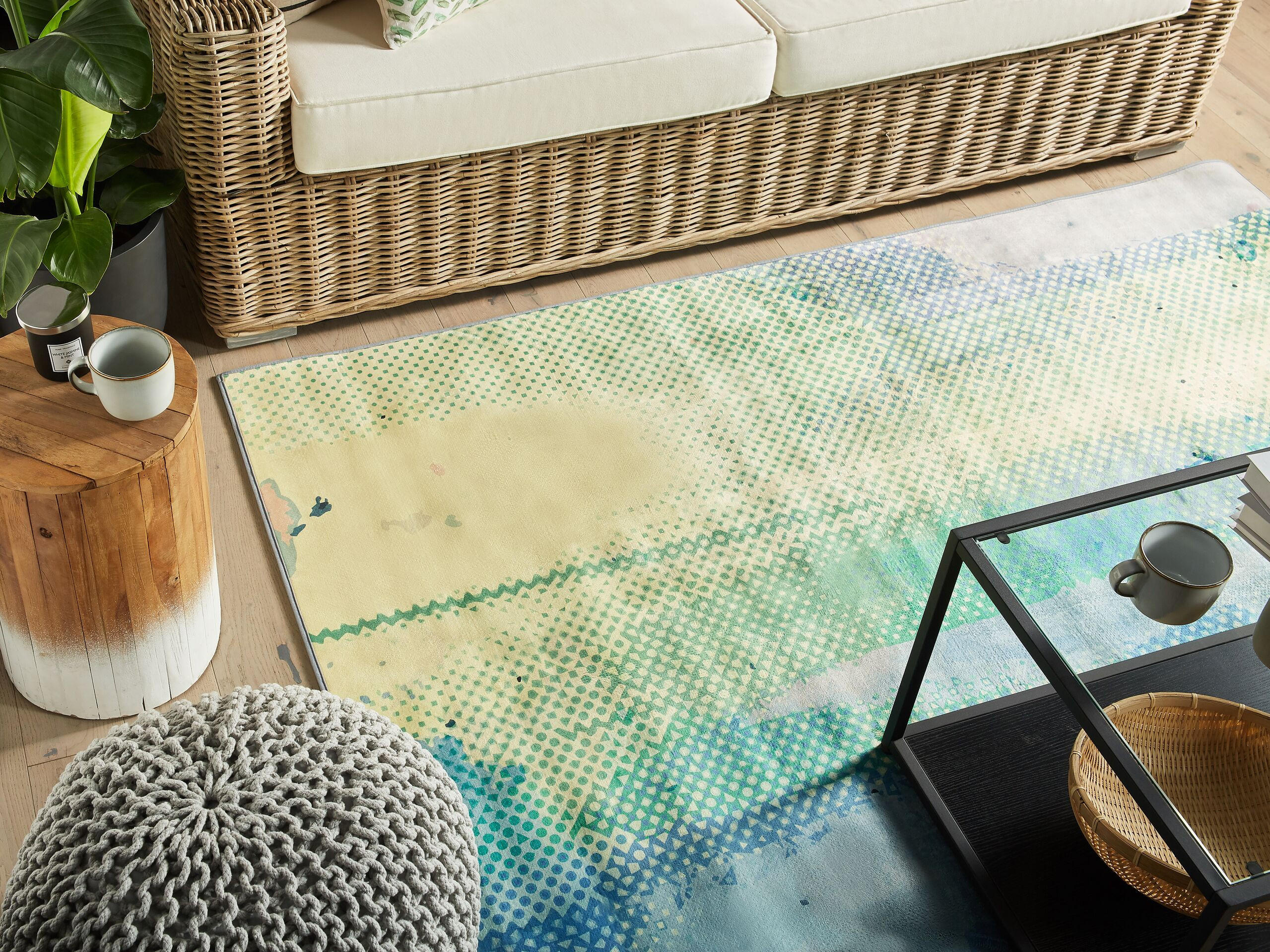 Thumbnail - Beliani Kurzflor-Teppich, Mehrfarbig, Kunststoff, Abstrakt, Rechteckig, 140x200 cm, Teppiche & Böden, Teppiche, Naturtep...