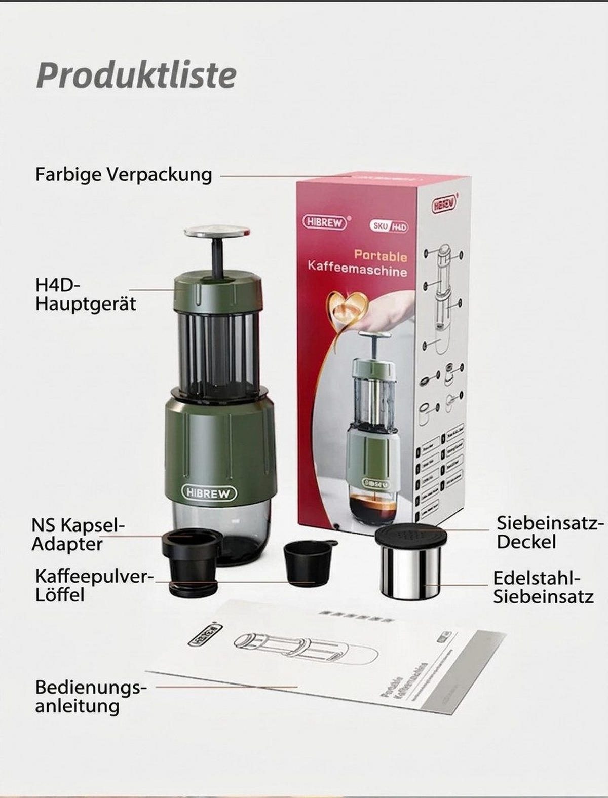 KAFFEEBEREITER für unterwegs, tragbar + kompakt - Grün, Metall (7.8/20.5/7.8cm) - BEXEVUE