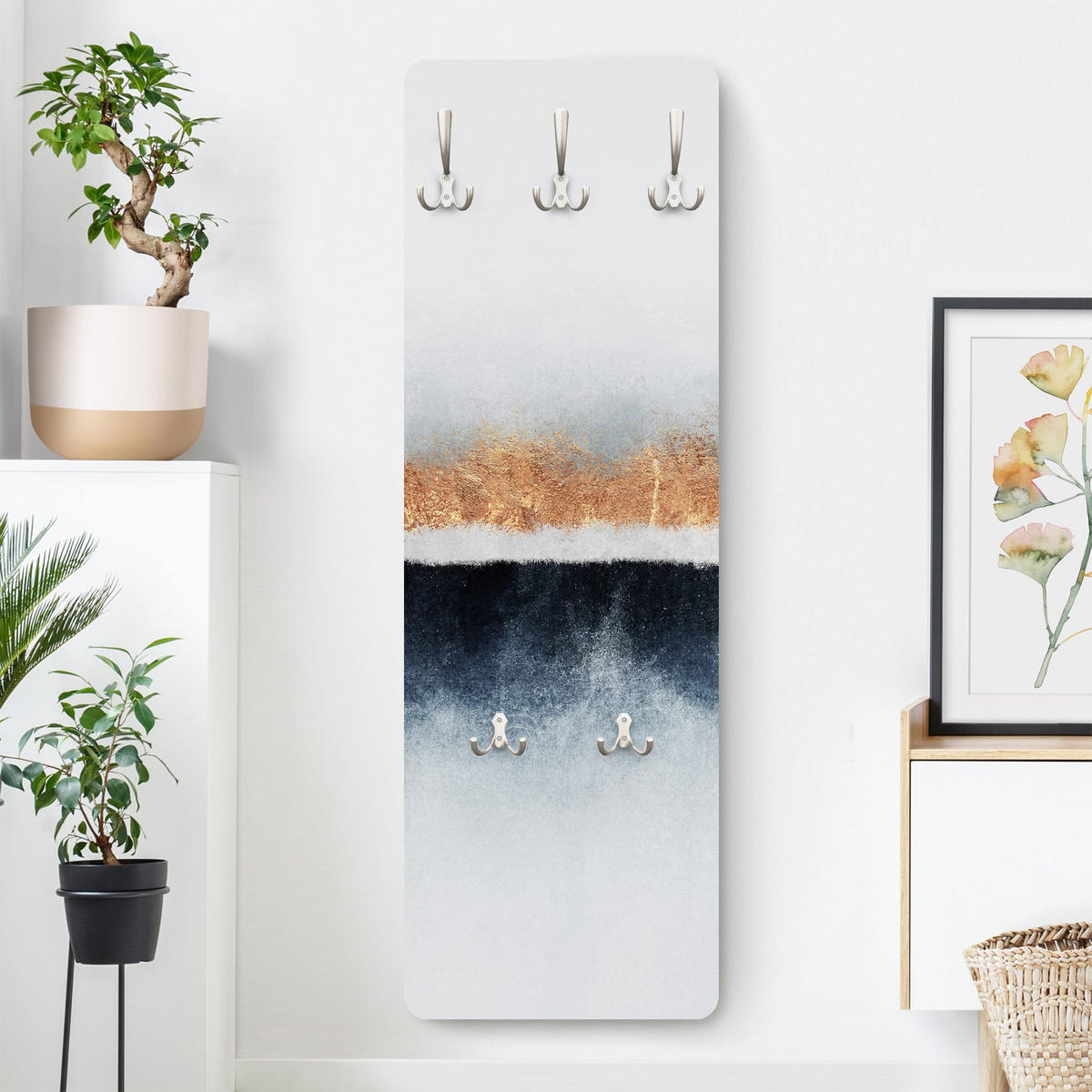 WANDGARDEROBE - Goldener Horizont Aquarell 34/105 cm - Goldfarben, Holzwerkstoff (34/105/1.6cm) - Bilderwelten