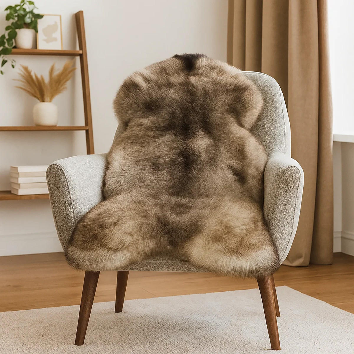 SCHAFFELL Naturbraun mit dunklen Spitzen ca. 110 cm - Dunkelbraun/Braun, Fell (60/110cm) - Provellus