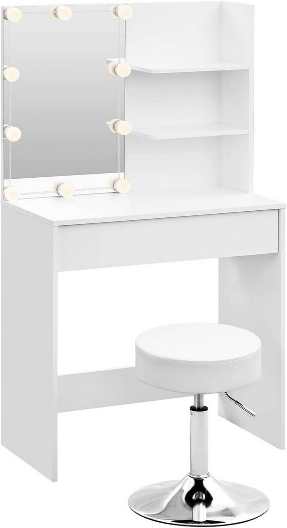 SCHMINKTISCH mit Beleuchtung Spiegel Hollywood, Schminkhocker Weiß - Silberfarben/Weiß, Holzwerkstoff/Metall (75/136/40cm) - Woltu