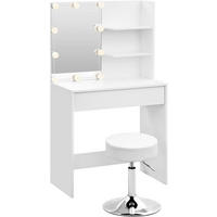 SCHMINKTISCH mit Beleuchtung Spiegel Hollywood, Schminkhocker Weiß - Silberfarben/Weiß, Holzwerkstoff/Metall (75/136/40cm) - Woltu