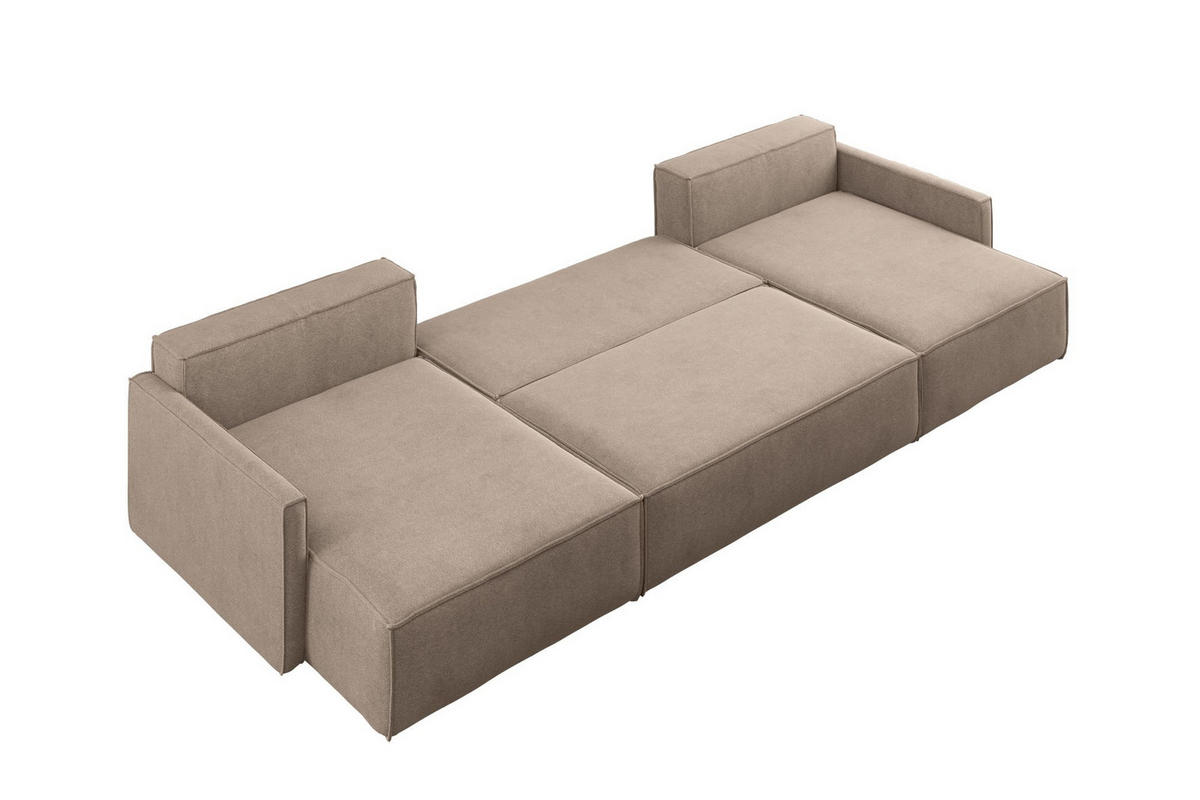 ECKSOFA Carlos U-Form Mit Schlaffunktion Und Bettkasten Stoff Salvador Dunkelbeige - Cappuccino, Holz (348/142cm) - Kaiser Möbel