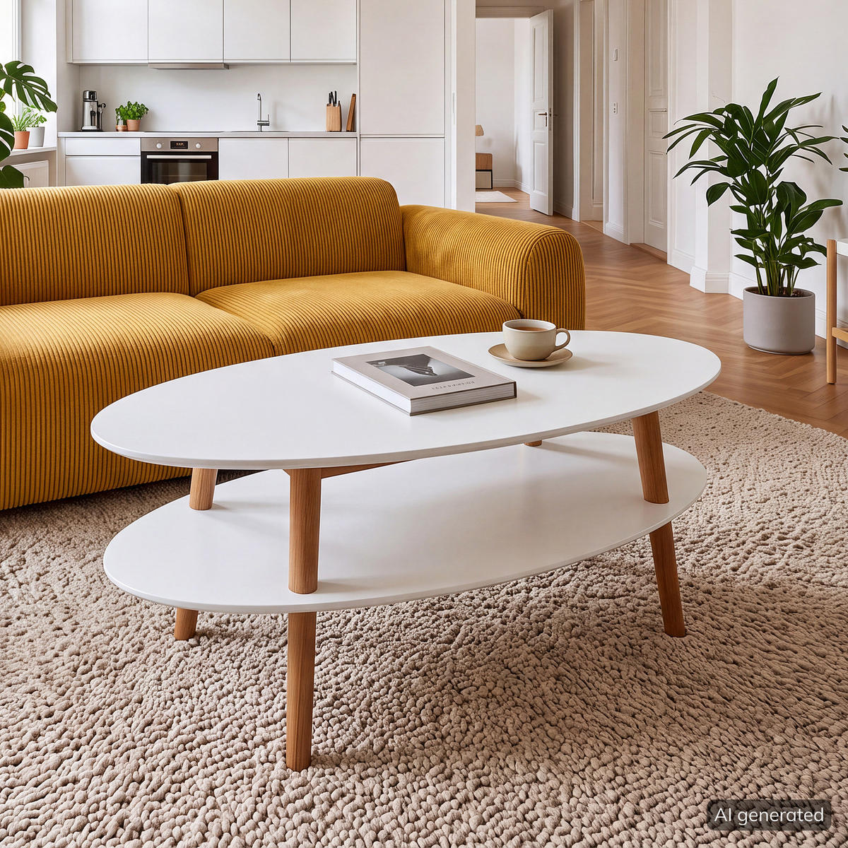 COUCHTISCH - Eichefarben/Weiß, Eichenholz/Holz (60/110/42cm) - home24
