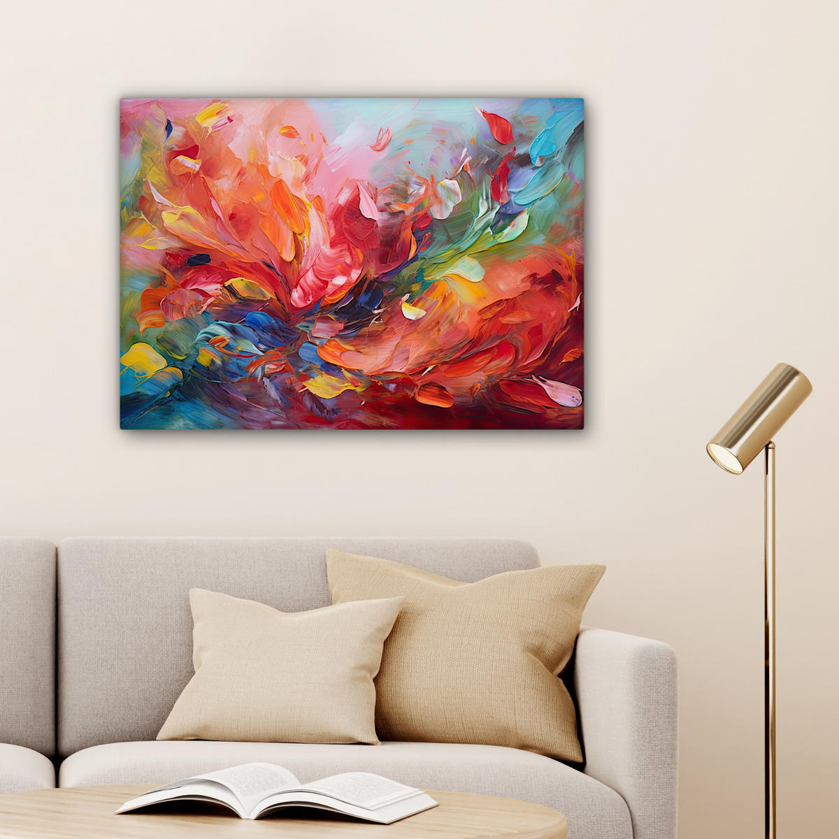 LEINWANDBILD Ölgemälde - Kunst - Abstrakt - Farbenfroh Wandbilder 80x60 cm - Altrosa, Textil (80/60cm) - MuchoWow