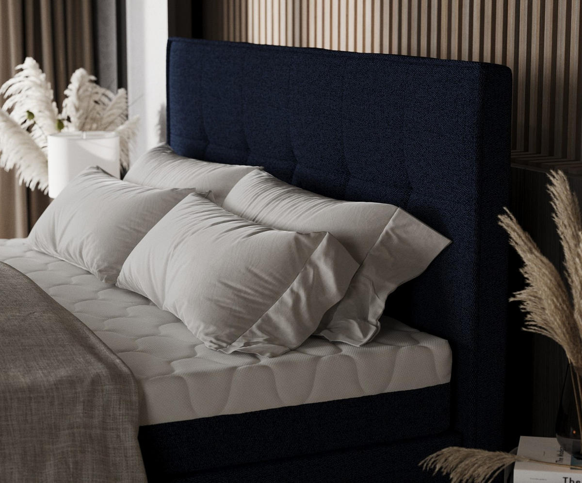 BOXBETT Arivo 200/200 cm Marineblau im Riva Stoff - Schwarz/Dunkelblau, Holz/Holzwerkstoff (200/200cm) - AltaBeds