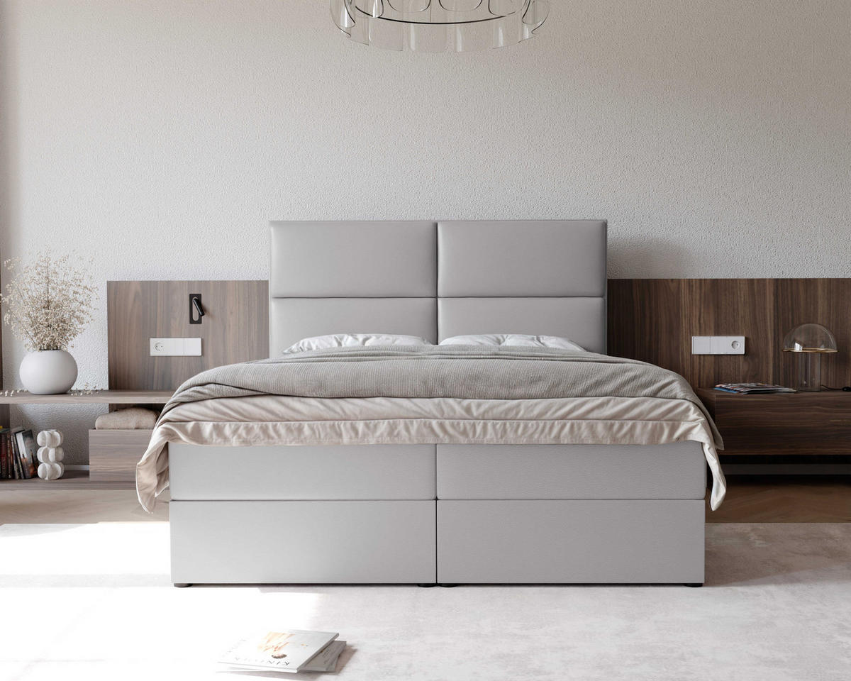 BOXBETT 120x200 cm mit Topper - Grau, Holzwerkstoff/Textil (140/200cm) - Idohome