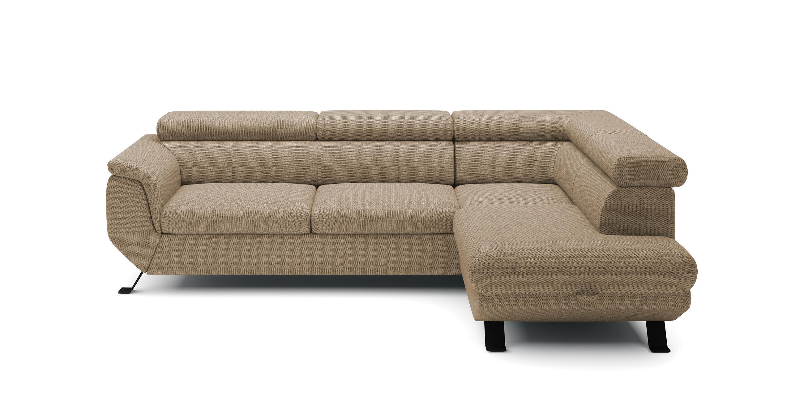 ECKSOFA Raven L mit Schlaffunktion und Bettkasten, Freistehend, Polstersofa mit Verstellbaren Kopfstützen, 257x198x96 cm – Rechte, Cappucino - Cappuccino, Holz/Textil (256/198cm) - DomoHome