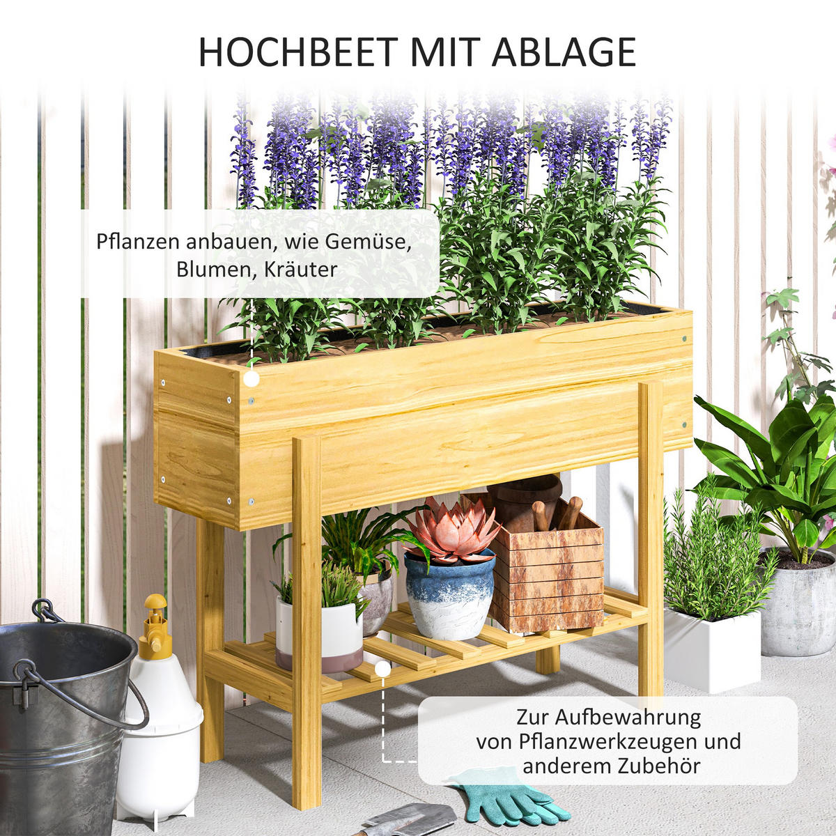 HOCHBEET mit Regal - Naturfarben, Holz (30/70.5/100cm) - Outsunny