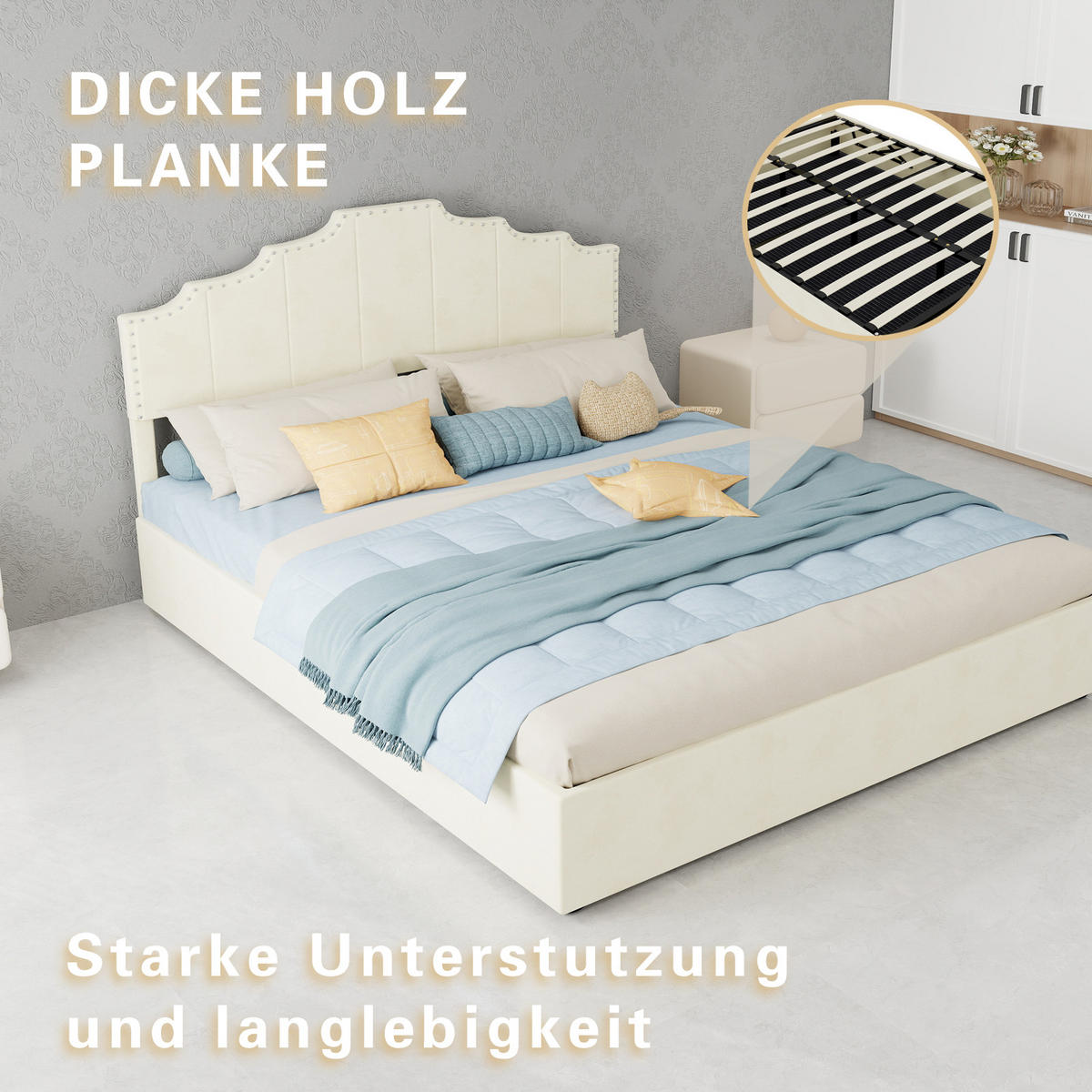 POLSTERBETT PANG-K8N2M5 160/200 cm Beige - Beige, Metall - PANGIVO