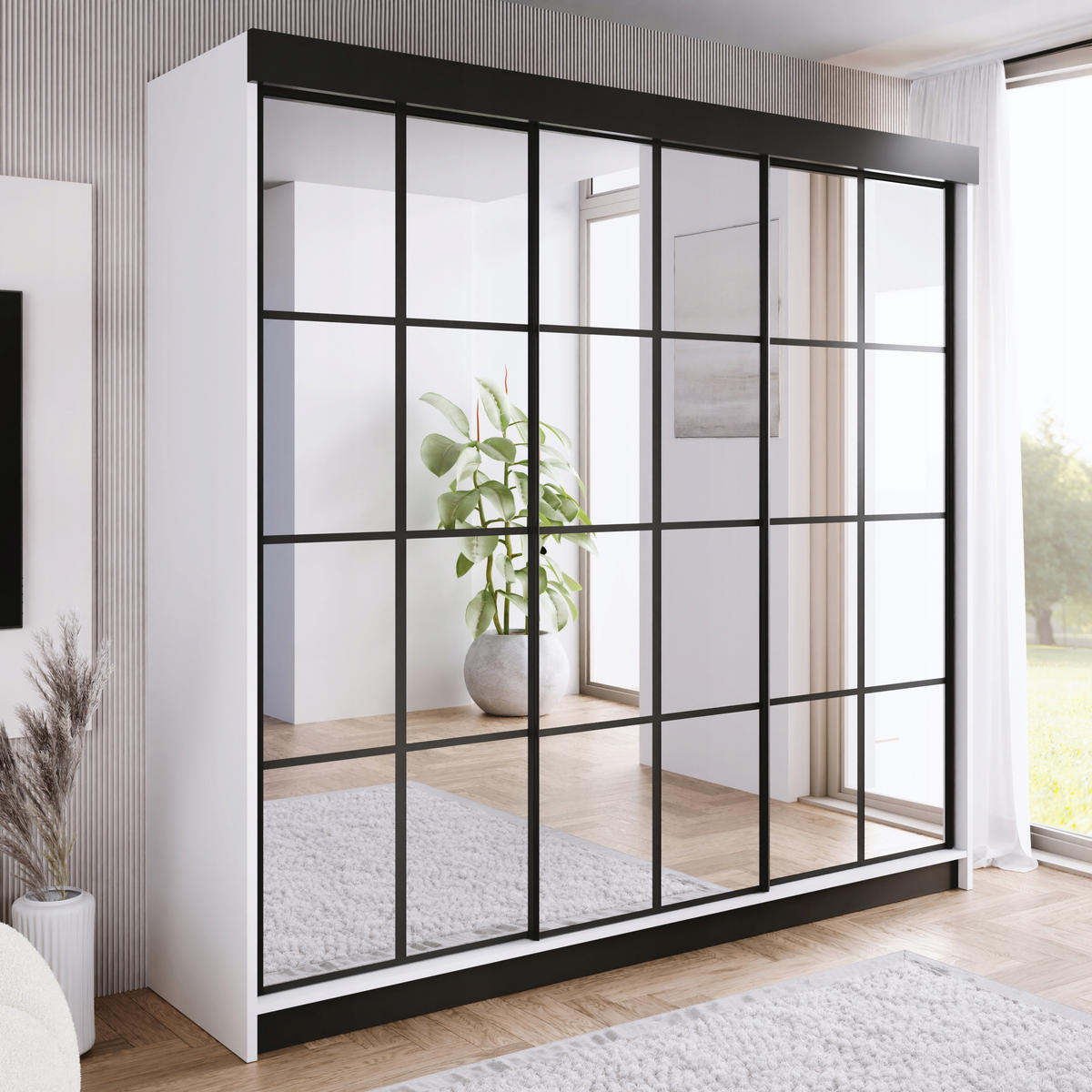 SCHIEBETÜRENSCHRANK ARI 3 mit Spiegel 250 - Weiß - Weiß, Holzwerkstoff (250/200/62cm) - Kier Furniture