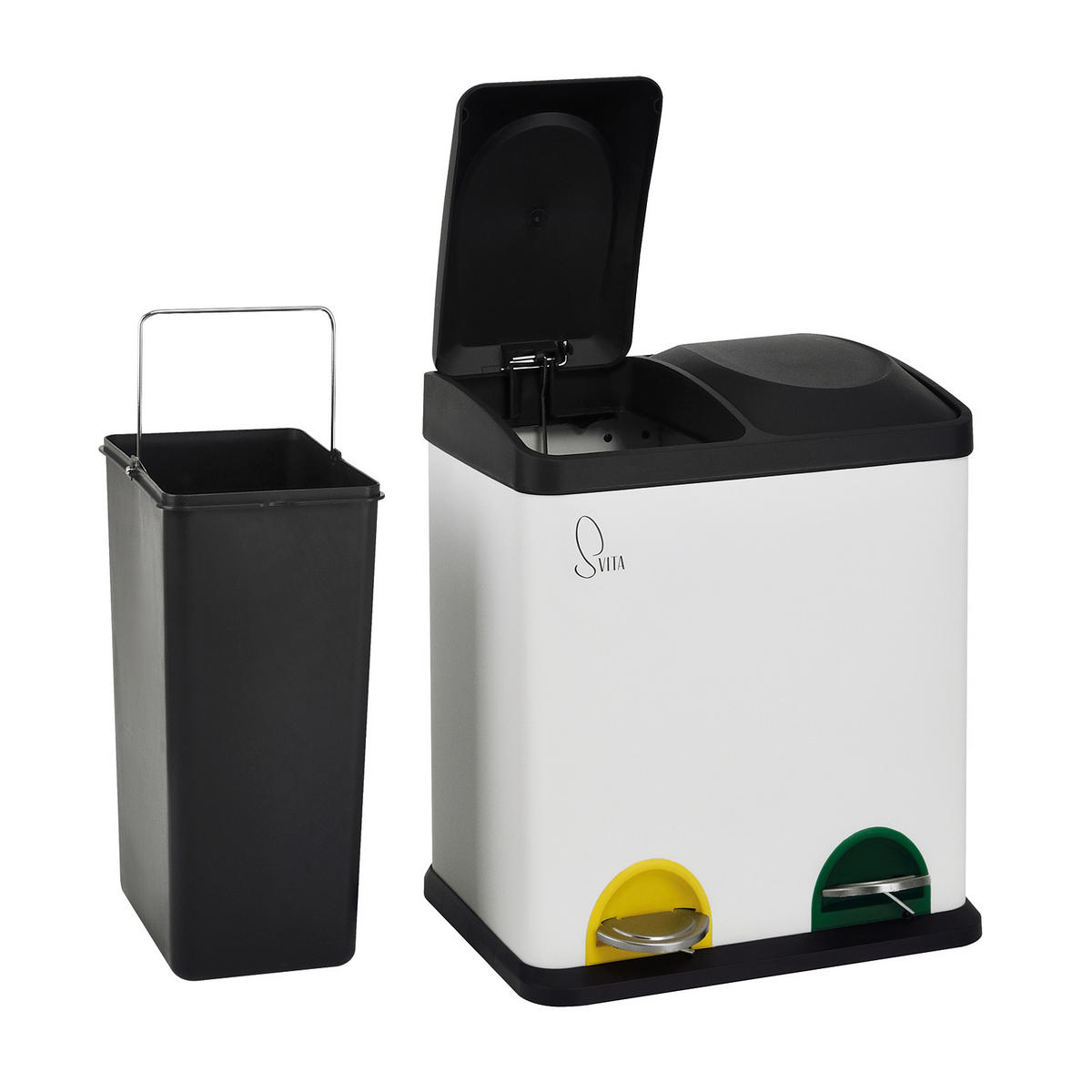 MÜLLEIMER TC2X15 30L 2x15 Treteimer Papierkorb Mülltrennung - Weiß, Metall (41/44/30cm) - SVITA