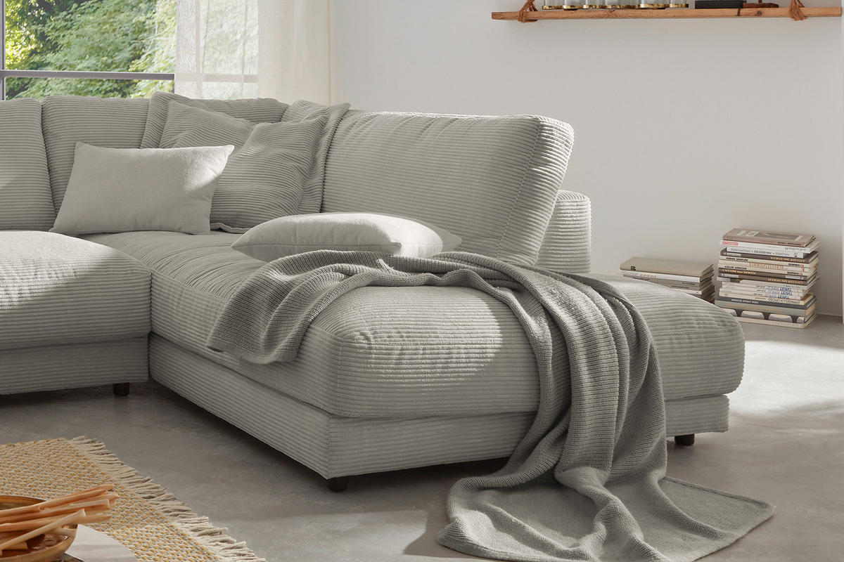 ECKSOFA MADELINE Granit Cord - Schwarz/Grau, Kunststoff/Textil (325/224cm) - KAWOLA