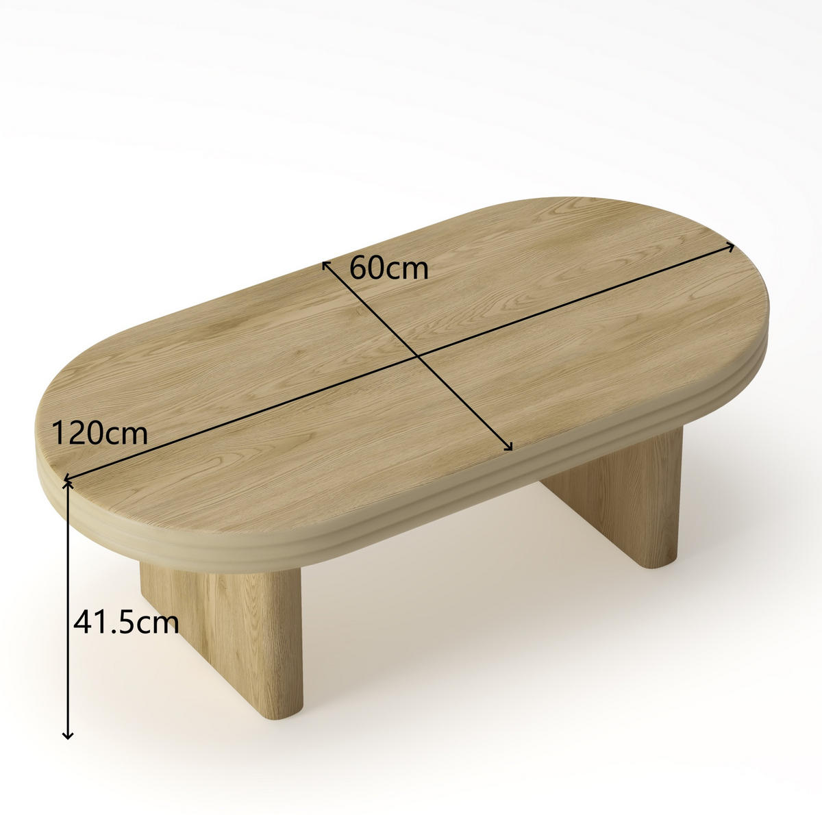 COUCHTISCH 120/60/41,5 cm Natur aus MDF mit eleganter ovaler Tischplatte - Naturfarben, Holzwerkstoff (120/60/41.5cm) - OKWISH