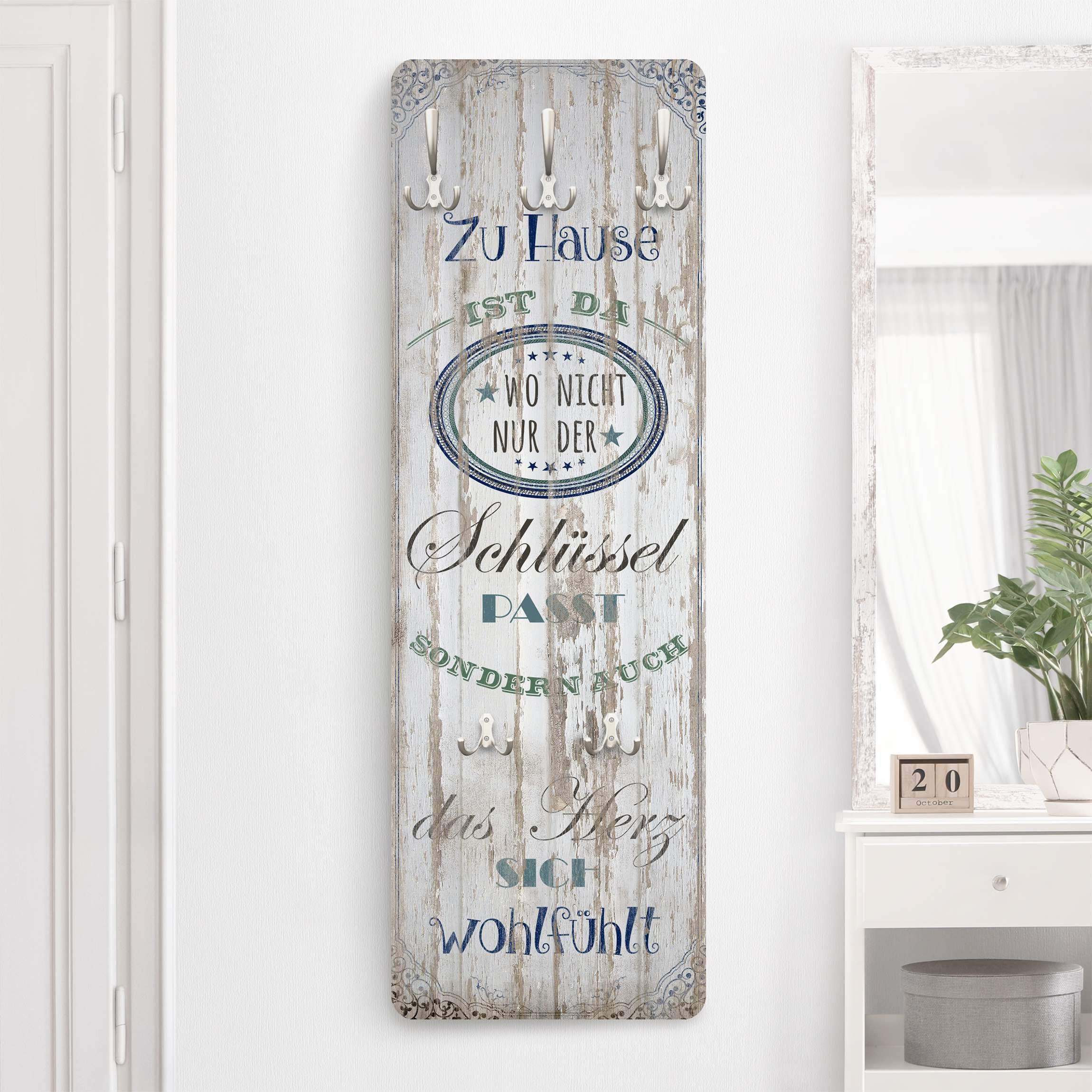 Thumbnail - Bilderwelten Wandgarderobe, Blau, Holzwerkstoff, Sprichwort/Zitat, Rechteckig, 34x105x1.6 cm, Garderobe, Garderobenleist...