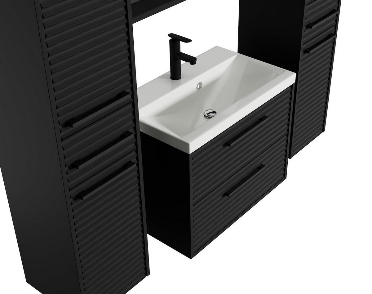 BADMÖBEL-SET Etna 5 Teile Schwarz Matt - 60 x 35 x 51 cm - Schwarz, Holz (60/51/35cm) - Badplaats