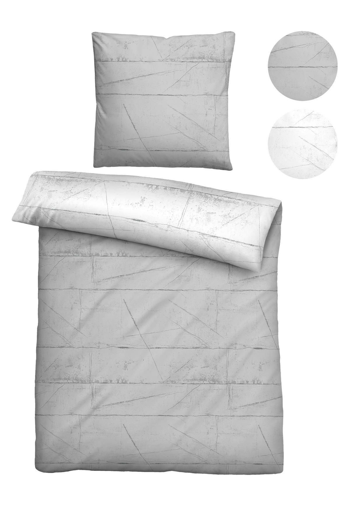 BETTWÄSCHE-GARNITUR Satin Wand sturmgrau, 135x200 cm + 80x80 cm - Grau, Textil (135/200cm) - biberna