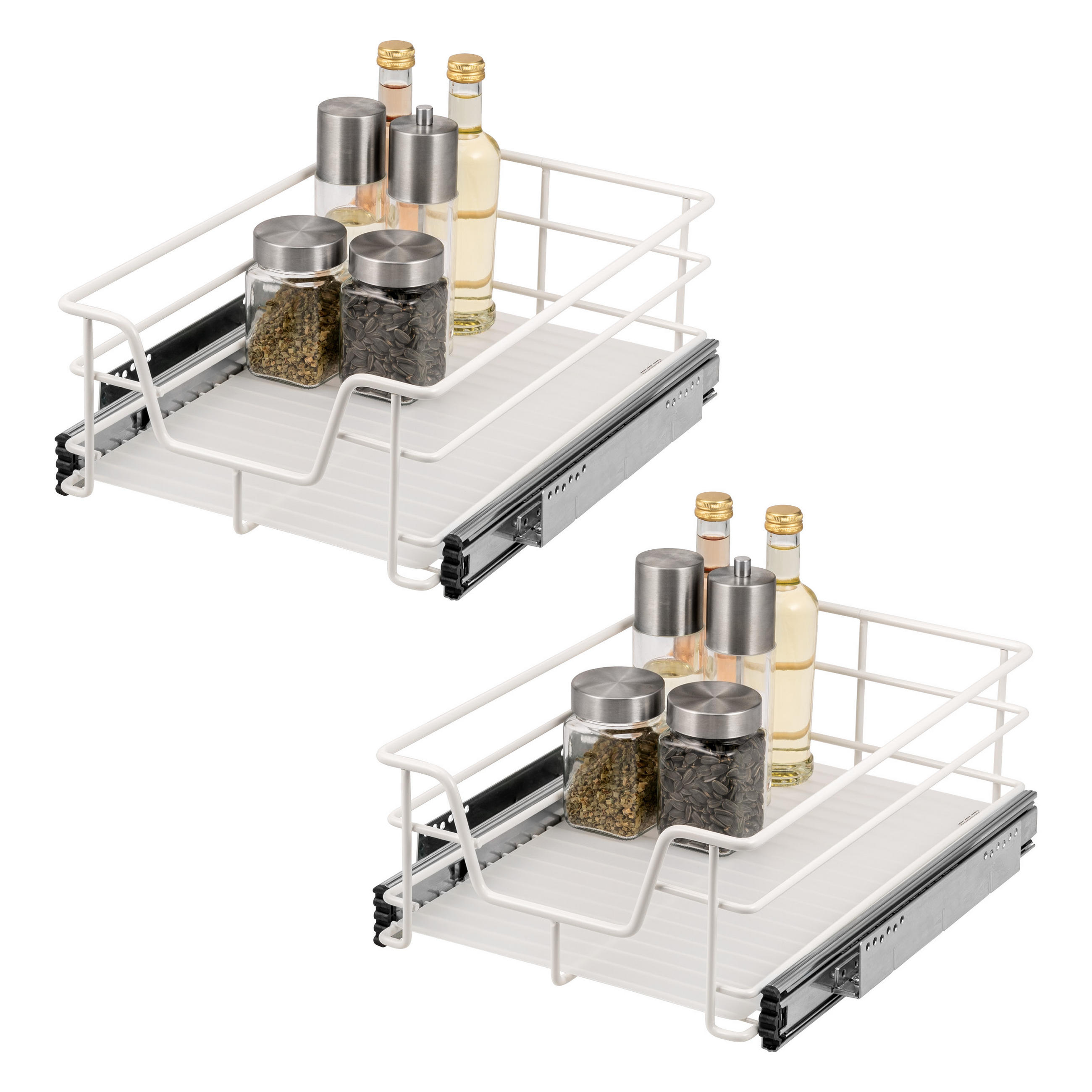 TELESKOPSCHUBLADEN (2er Set), für 40 cm Schrank, Metall, Weiß - Weiß, Metall (37/14/44cm) - bremermann