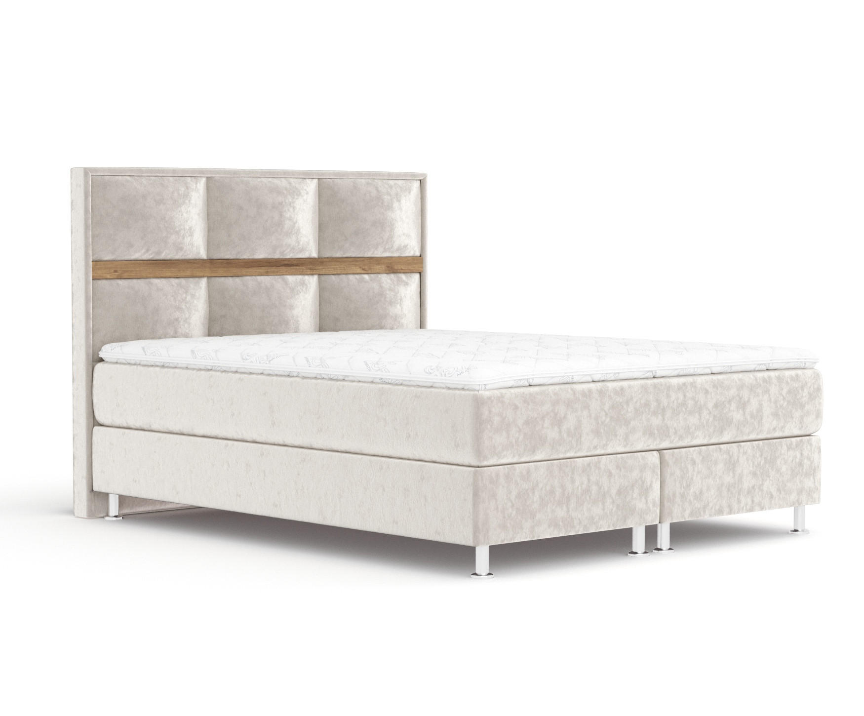 BOXSPRINGBETT Soto Ecru 180/200 cm mit Latex-Topper - Ecru/Silberfarben, Holz/Holzwerkstoff (180/200cm) - Maison de Reve