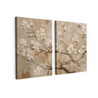 OBRAZ NA PLÁTNĚ 2dílná sada Béžová - Blossom - Moderní 180x120 cm - béžová, textil (180/120cm) - MuchoWow
