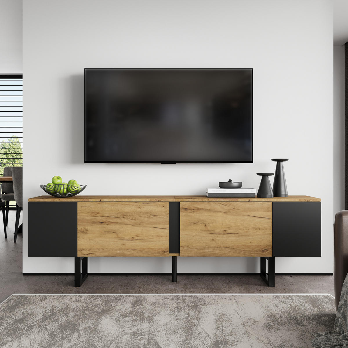 TV-ELEMENT mit 2 Türen 180 x 40 x 55 cm Holzoptik Schwarz - Braun, Holzwerkstoff (40/55/180cm) - Beauniv