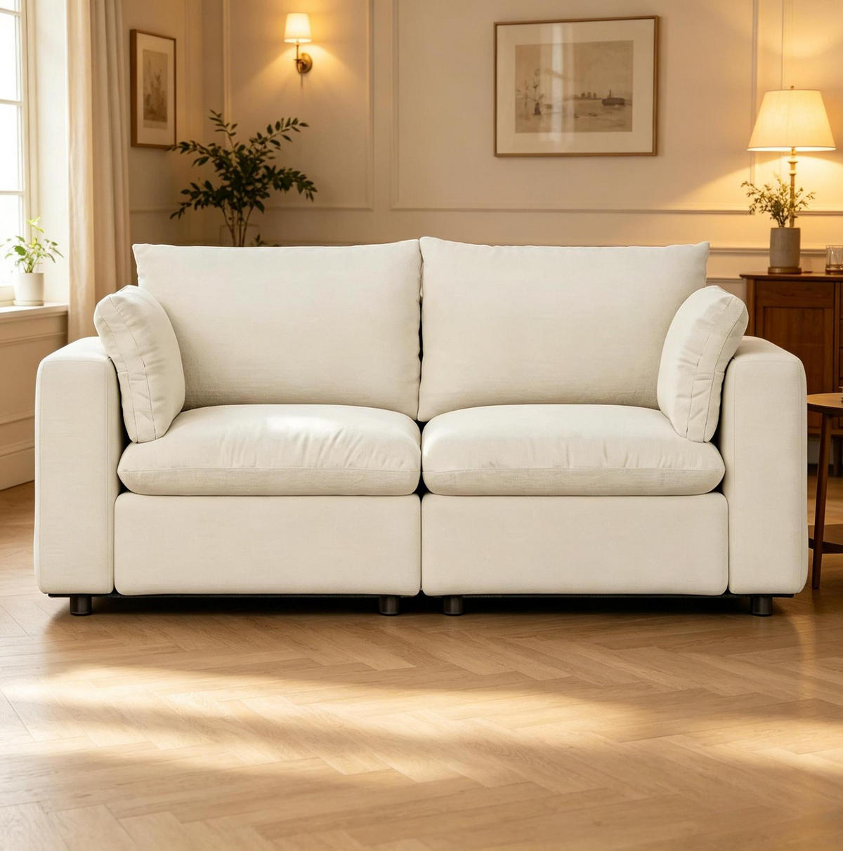 SOFA modular 180 x 91 x 83 cm Weiß Chenille - Weiß, Holzwerkstoff (180/83/91cm) - Meubliv