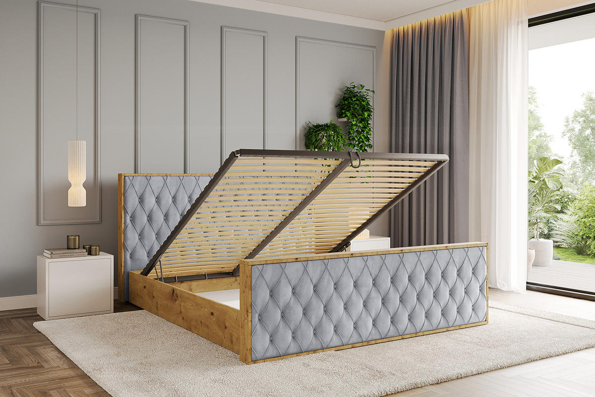 POLSTERBETT mit Bettkasten, Fußteil und Lattenrost, Boxbett ohne Matratze - ENZO5-Z 140x200 Hellgrau - Hellgrau, Holzwerkstoff/Textil (140/200cm) - ALTDECOR