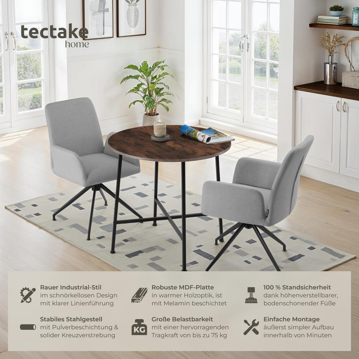 ESSTISCH Ennis,80 x 76 cm,Industrial Holz dunkel, rustikal - Rostfarben, Holz (80/80/76cm) - tectake