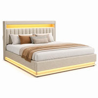 BETT mit Stauraum und LED 160x200 cm Leinen Beige - Beige, Metall (160/200cm) - Meubliv